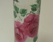 Vintage Hand Painted  Pink Rose Cork Top Bottle