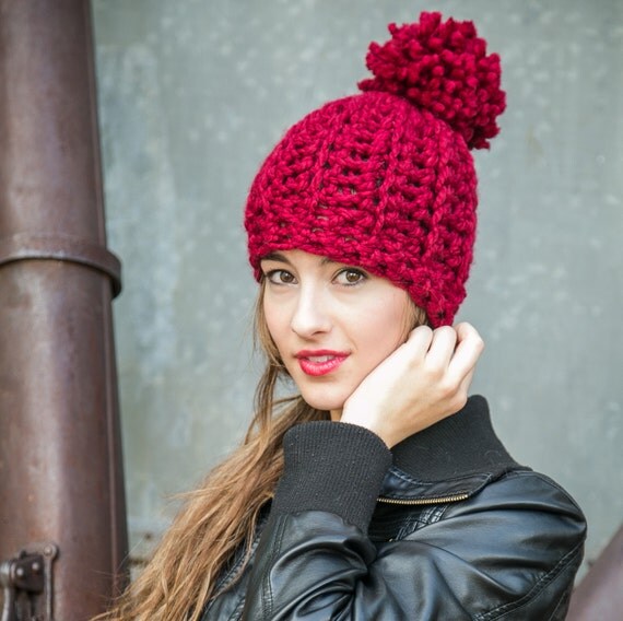 giant beanie hat pom pom Hats Wool Pom Women's ~ Winter  Pom Hat Chunky ~ Hats Hat Pom  Pom