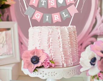 Girl Baby Shower Cake Topper - Baby Shower Cake Decorations - Baby Shower Cake Bunting Its A Girl Cake Topper (EB3083P) CAKE Banner ONLY