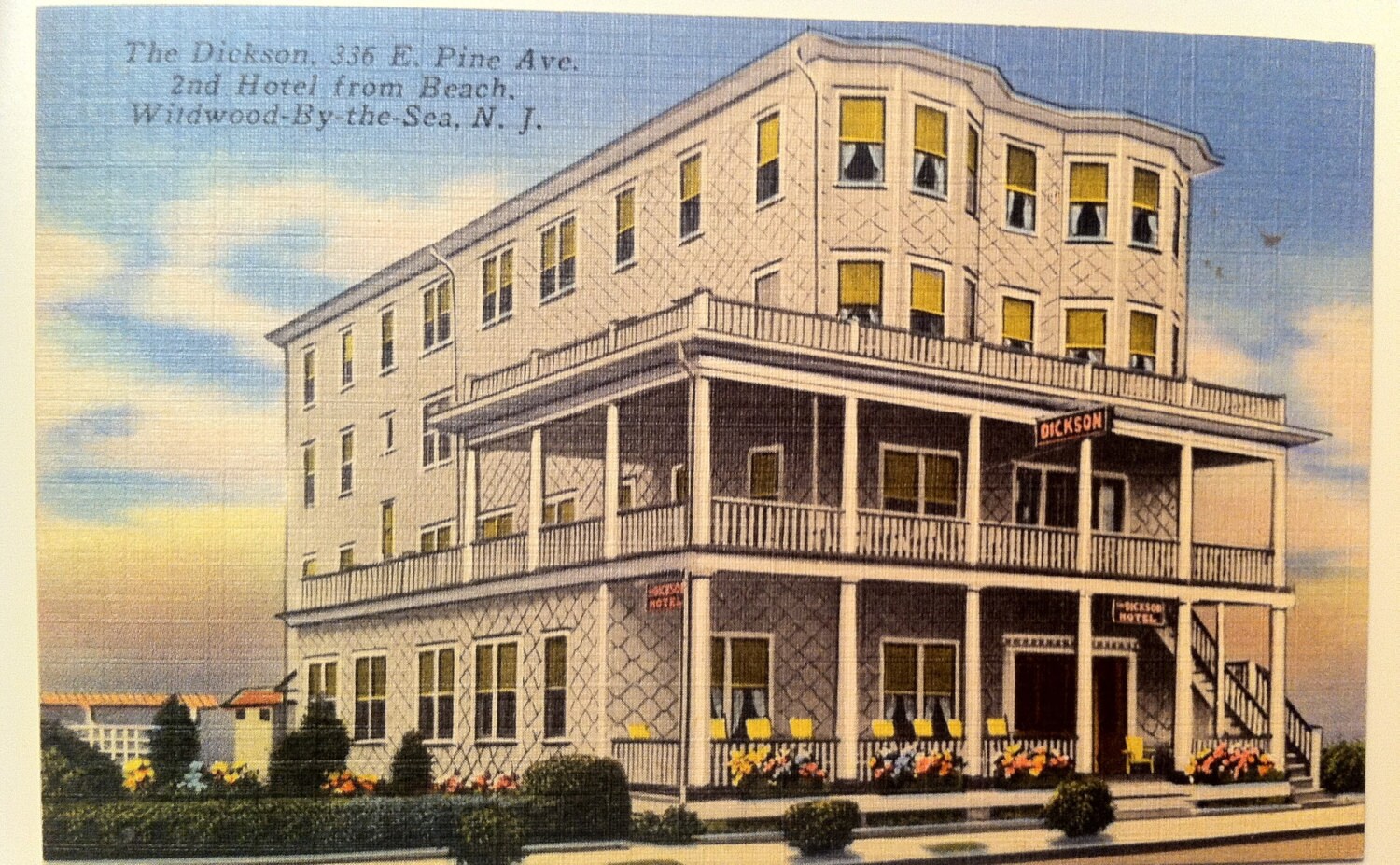 Vintage NJ Postcard 1952 Wildwood N J The Dickson Hotel Ad on