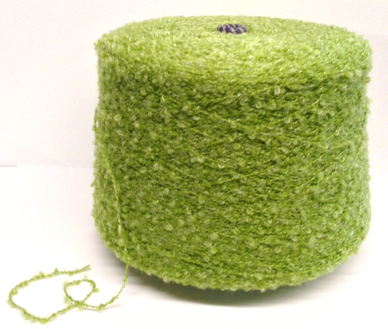 Green Lime Wool Blend Boucle Yarn Huge Cone 3.4 LBS. Worsted