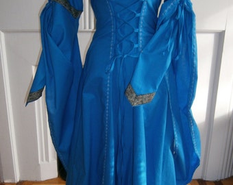 Blue Medieval Dress, Renaissance Gown, Renfair Garb, Handfasting Dress, Medieval Wedding Dress Size S/M