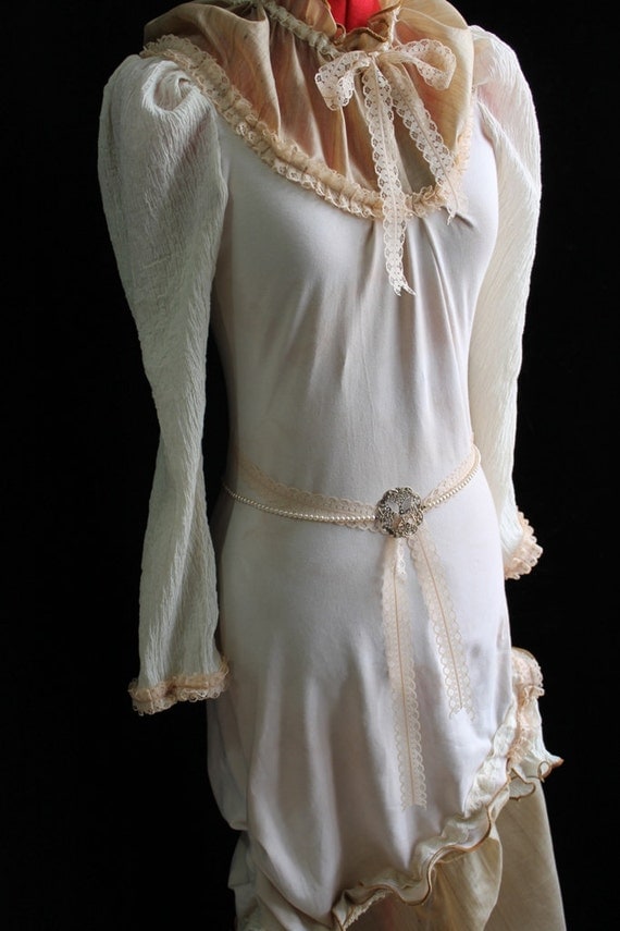 Victorian Steampunk Dress (Rustic Steam Woodland in Cotton & Cruelty-free Wild Silk) Custom Size by VentriloquistCourt steampunk buy now online