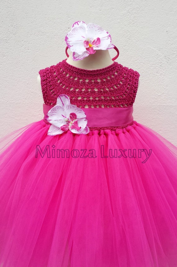 Magenta Fuchsia Orchid Flower girl dress, tutu dress, orchid bridesmaid dress, princess dress, crochet top tulle dress orchid wedding