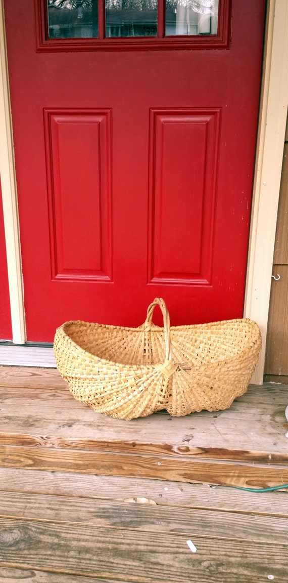Large Rustic Vintage Woven Basket Yarn Basket by BrushCreekCottage