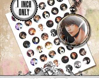 LIGHT DEATH NOTE Digital collage sheet 1inch Us Letter sheet,craft supplies,printable,bottlecap,pendants,magnets,circles,party stickers