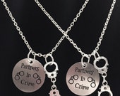 2 Necklaces Partners In Crime Handcuff Sisters Best Friends BFF Couple's His And Hers Set