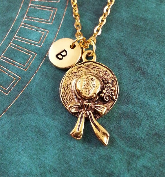 Hat Necklace Hat Jewelry Monogram Necklace Gold Charm Necklace