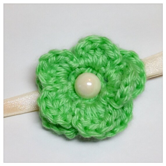 Lime Green Crochet Flower Adjustable Headband