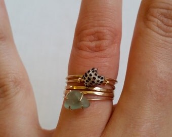 Sea Glass Ring, Seaglass Rings, Sea Glass Jewelry, Prong Set Ring, Seafoam Sea Glass, Mint Seaglass, White Sea Glass, Stacker Ring Set