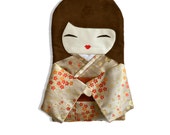 Unique bag doll, Cherry Blossoms kimono, Japanese Doll Handbag, Cream Kimono, OOAK bag