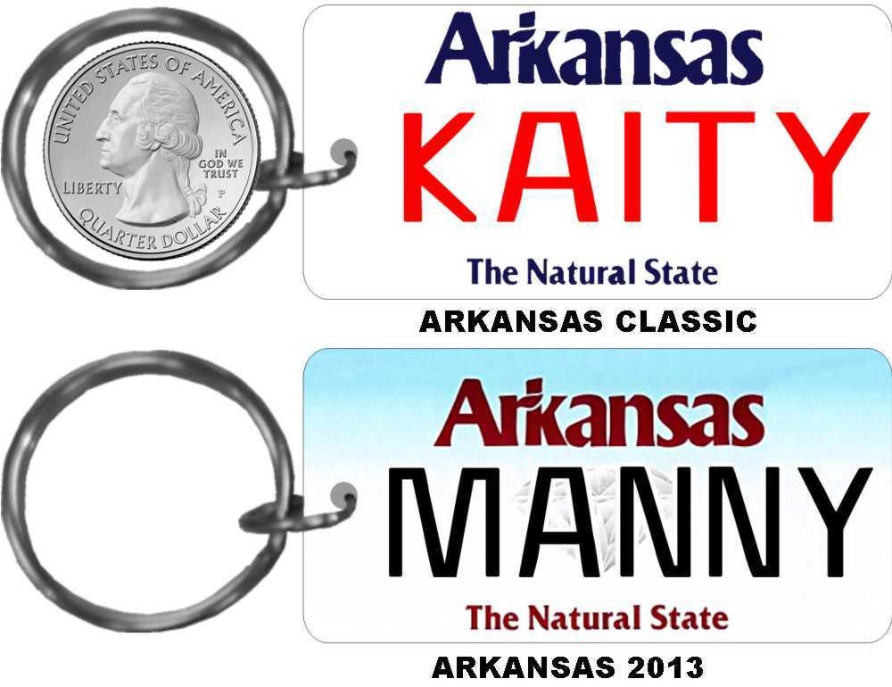 Personalized Arkansas replica license plate keychain