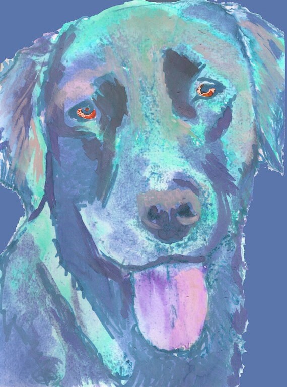 Labrador dog art print Colorful abstract aqua by OjsDogPaintings