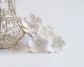 White Flowers hair Pin set - Small Hair Flowers, Wedding Hair Flowers, Bridal Hair Pins, Wedding, White Bridal Hair Flowers