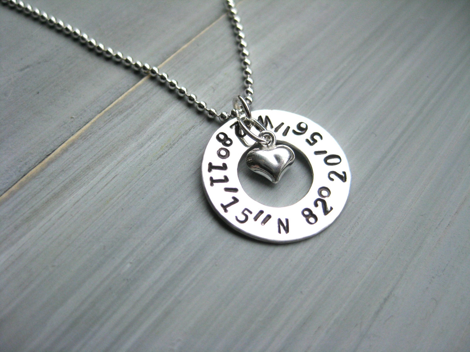 Latitude Longitude Necklace 925 Sterling Silver Washer