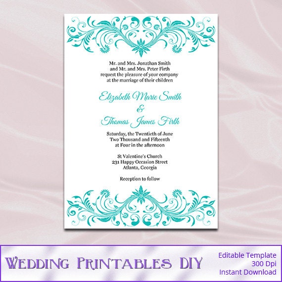 Turquoise And White Wedding Invitations 8