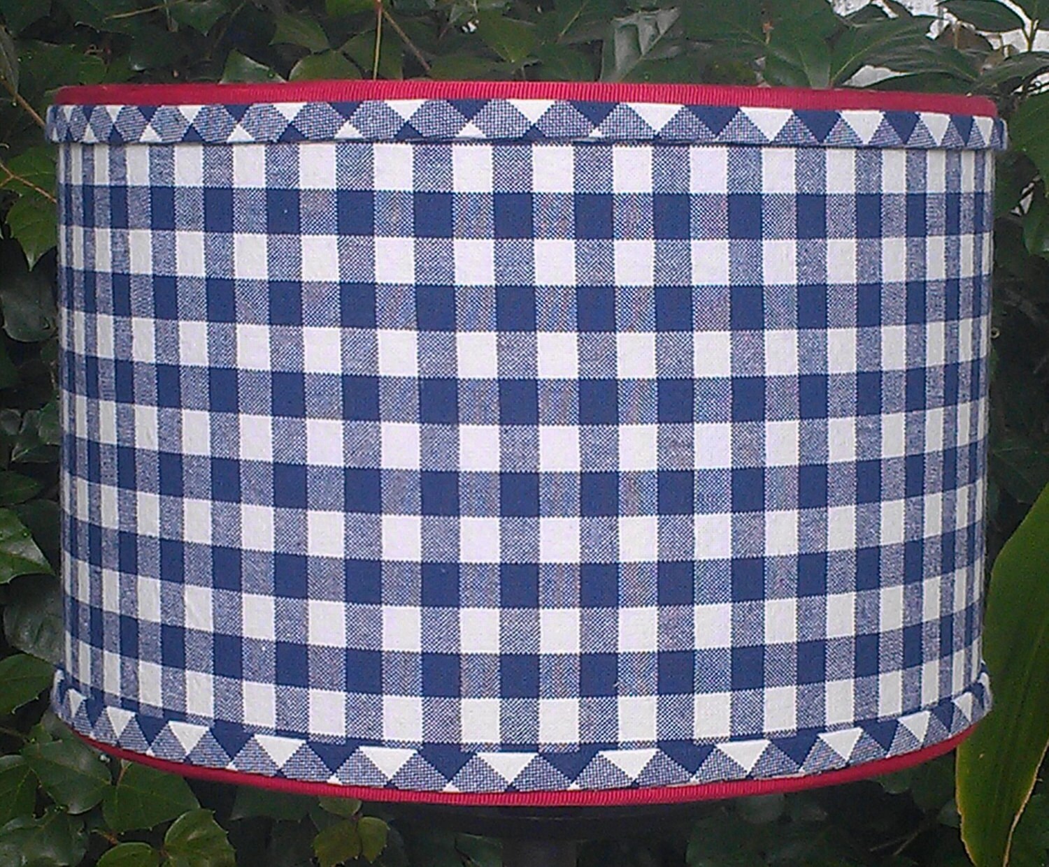 Drum Lampshade Navy Blue Checks Gingham Designer by VeroLampshades