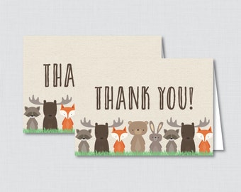 Printable Woodland Thank You Card - Printable Instant Download - Woodland Baby Shower Thank You Card, Burlap, Fox, Moose, Bear - 0010