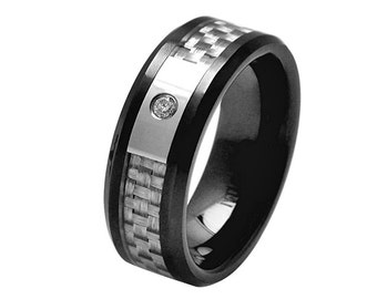 ... Rings Mens Promise Ring Black Ceramic Ring Carbon Fiber Inlay CZ