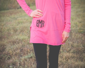 Monogrammed Tunic | Hooded Tunic | Lightweight Tunic | Monogram Hoodie | Bridesmaids Gift | Gift for Her | Christmas Gift | Gifts under 25