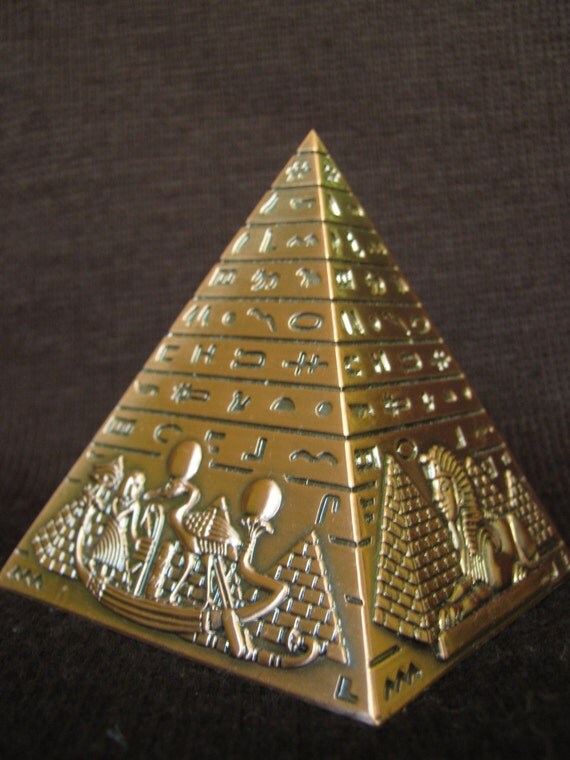 3 H Egyptian bronze pyramid engraved with pharaohs by venusbazar