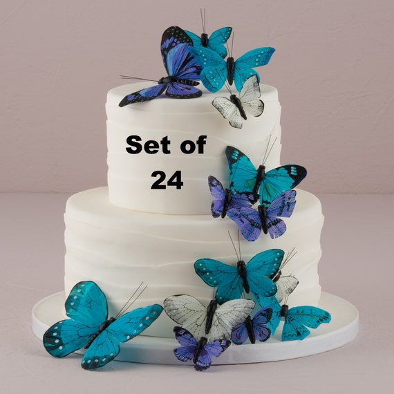Wedding Cake Topper Blue Butterfly Cake by LoveandLuxeHandmade