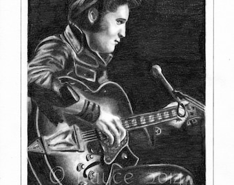 ORIGINAL 'Elvis Presley' Graphite Portrait. Hand Drawn on Canson, Watercolour Paper by Artist Layce.