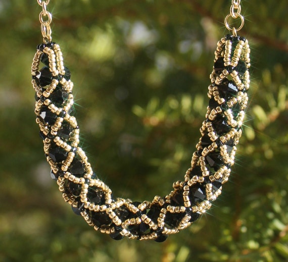 Netted Necklace with Gold Seed Beads by TheEleganceLab on Etsy