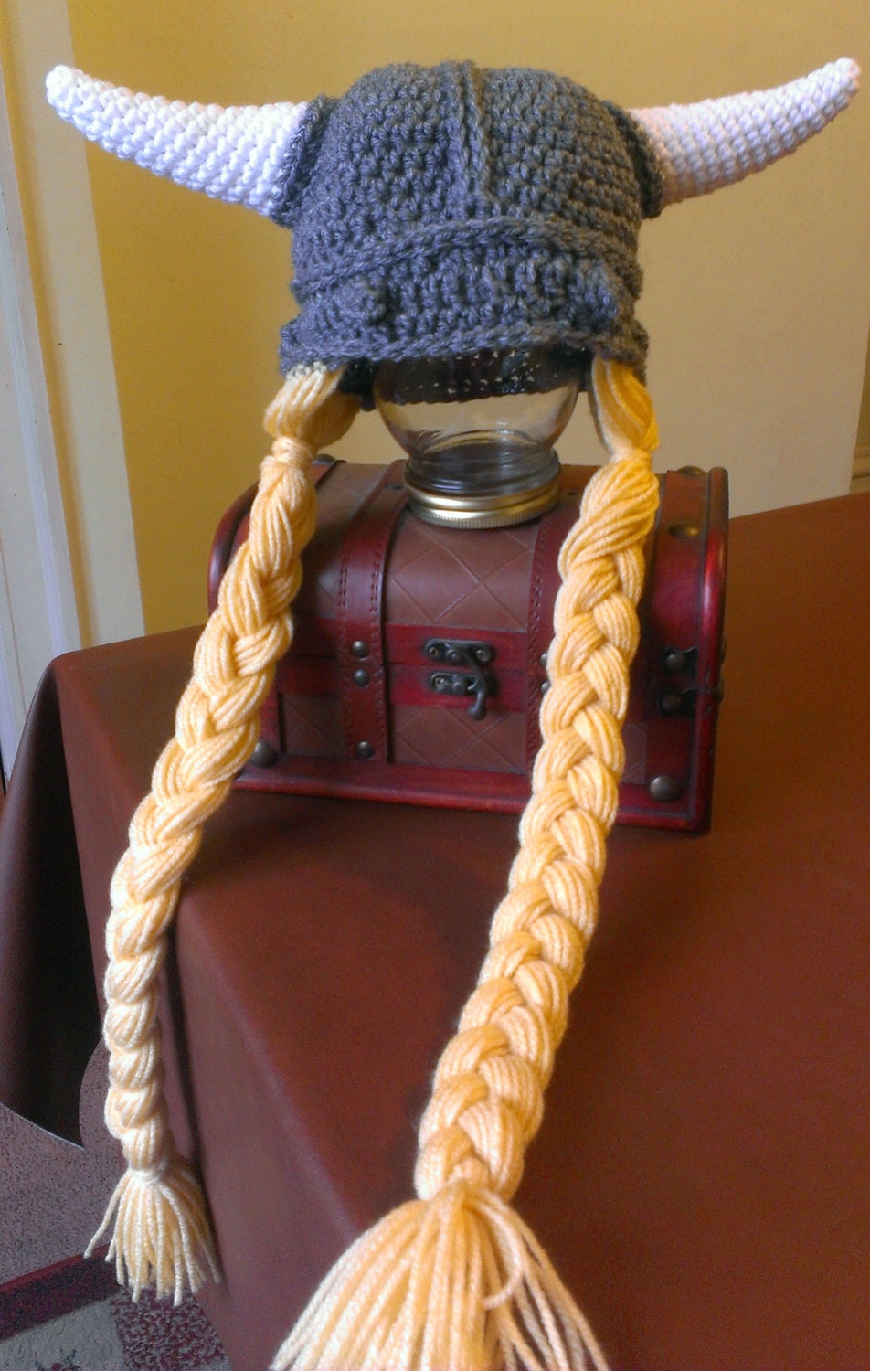 Crochet Viking Helmet with Braids by TheCrochetDisplay on Etsy