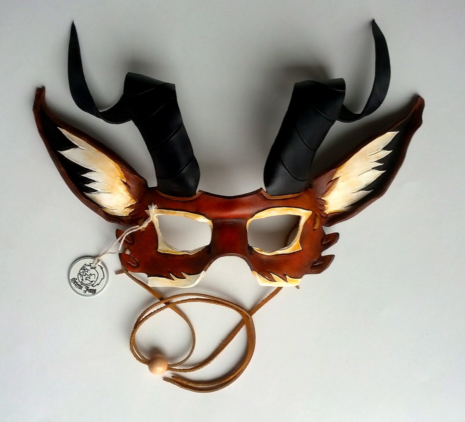 Leather Long Curled Horn Satyr Mask Faun Mask Goat Mask