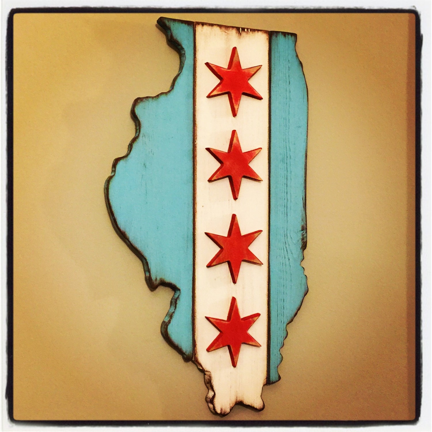 13 x 24 Rustic Wooden Chicago Illinois Flag
