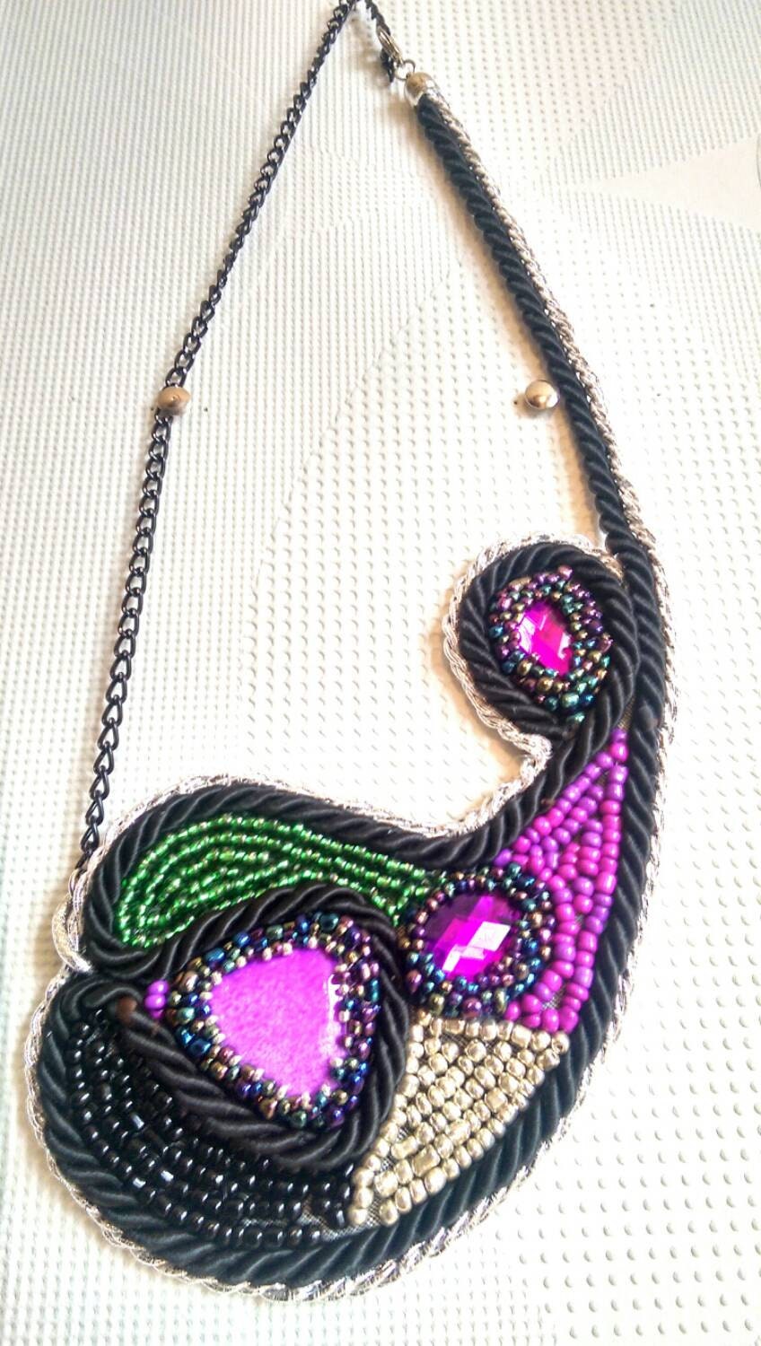 Asymmetrical necklace, Colorful beads necklace, Art deco necklace