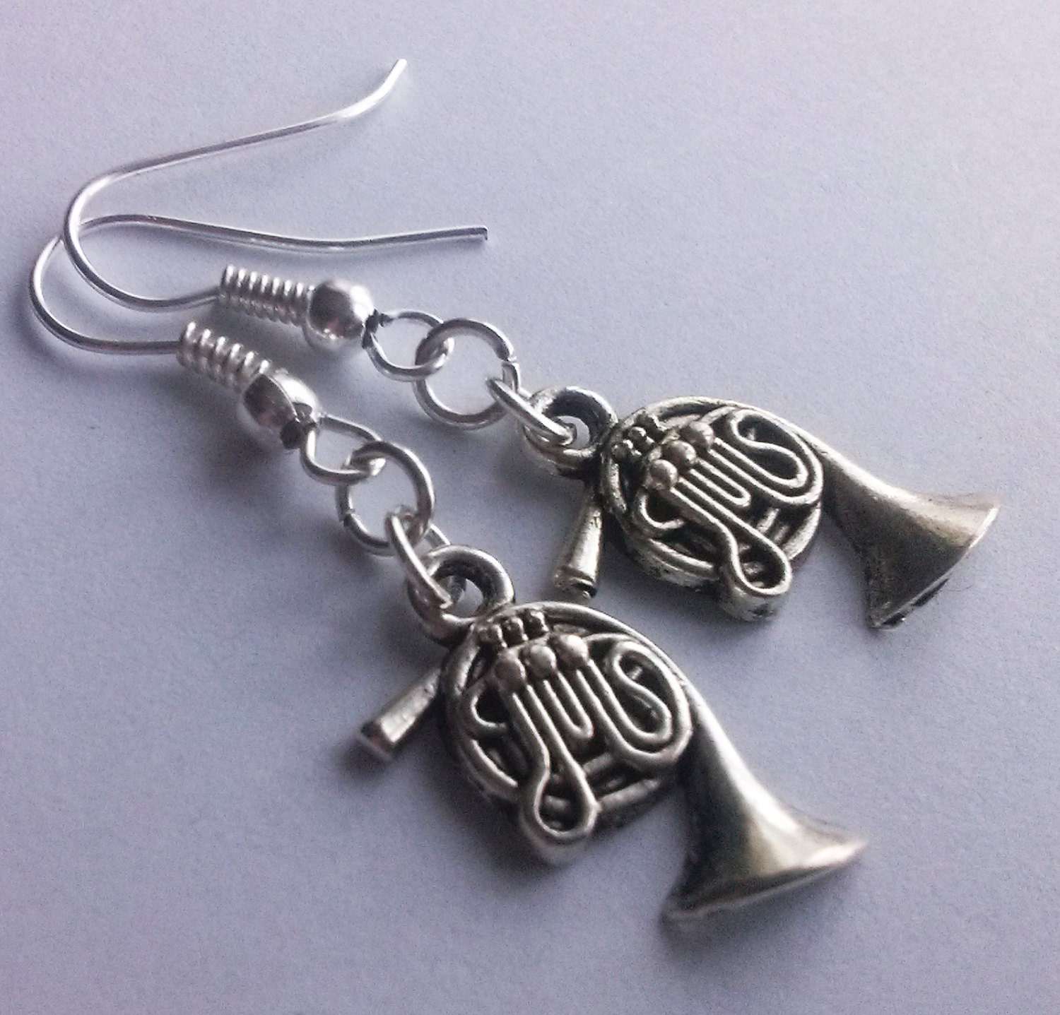 Lovely French Horn Earrings Silver Earrings Musician