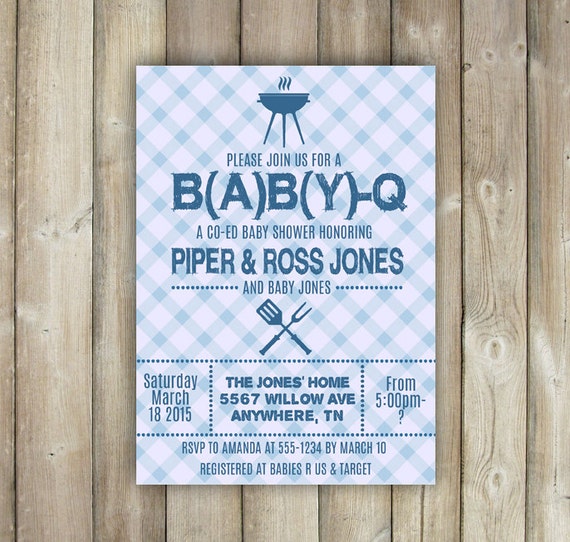 Items similar to BABY Q Invitation Coed Baby Shower Invitation