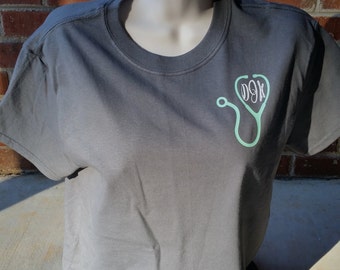 Monogram Nurse Stethoscope Short Sleeve Shirt, Nursing Student Shirt, Nurse Monogram Shirt, Nurse Gift, Nurse T-shirt, Nurse Tee, RN Shirt