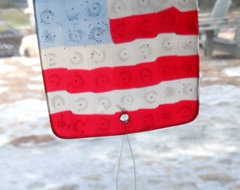Suncatcher Patriotic American Flag Stars and Stripes Melted Beads