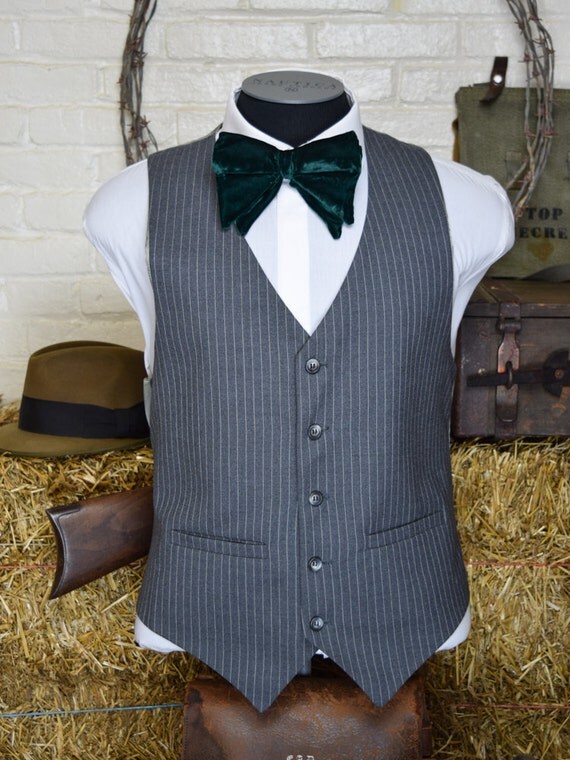 42 Regular Gray Pinstripe Mens Wool Vest