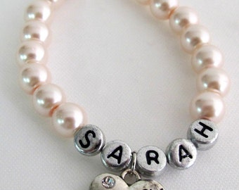 Girls Personalized Flower Girl Bracelet Kids Pearl Bracelet, Wedding Jewelry Flower Girl Jewelry Free Shipping In USA
