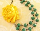 Statement Necklace Bridesmaid Jewelry Flower Necklace Yellow Jewelry Green Necklace Double Strand Beadwork Statement Necklace Bridesmaid Jewelry Flower Necklace Yellow Jewelry Green Necklace Double Strand Beadwork