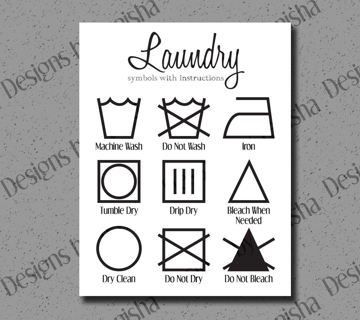 Items similar to Laundry Symbols Print, Laundry Room, Laundry Cheat