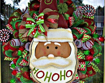 Burlap Santa Christmas Wreath, santa, santa wreath, Christmas decor, whimsical wreath