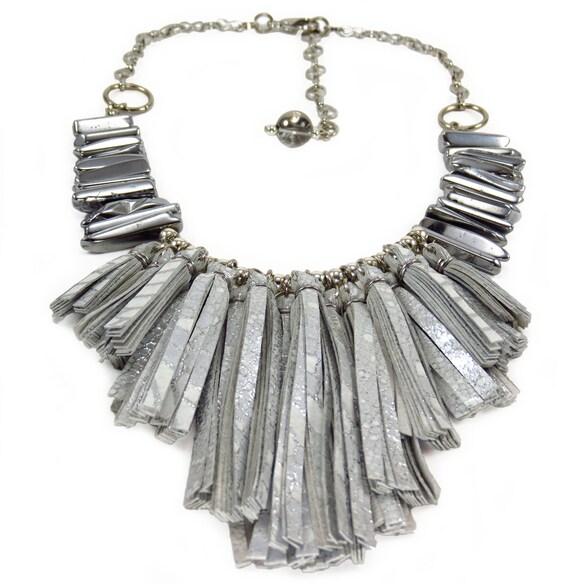 White Statement Necklace/ Leather Necklace/ Tassel Necklace/