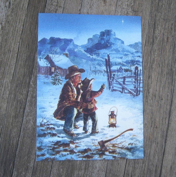 11 Unused Vintage Cowboy Christmas Cards Rustic Western