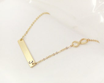 Initial Bar Necklace, Personalized Necklace,Infinity necklace, best friend, Hand Stamped Initial Necklace,Gold initial, bridesmaid gift