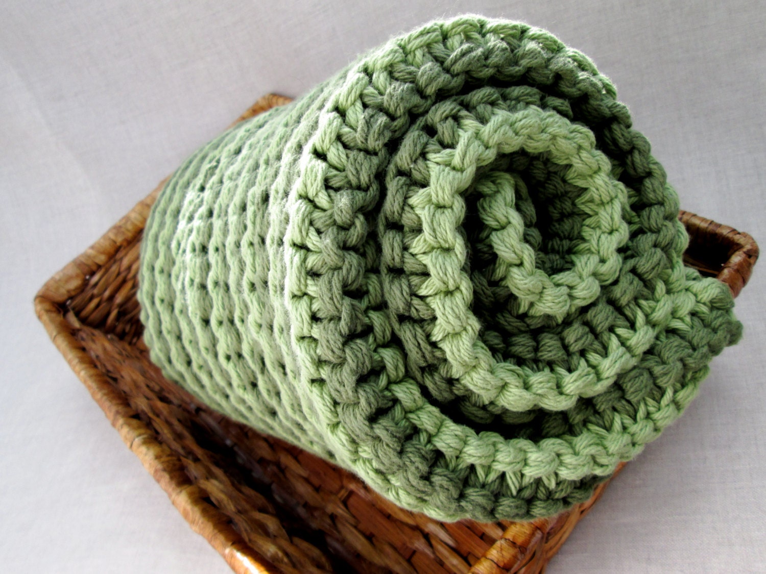 Green Stripes Baby Blanket Chunky Knit Blanket Basket