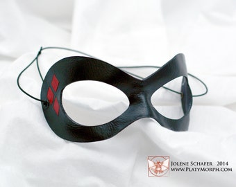 Made To Order Harley Quinn Arkham City Inspired Black and Red Leather Super Villainess Cosplay Mask