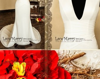 Feminine A Line Wedding Dress, Deep Sexy V-neck, Chiffon Wedding Dress, Ivory Dresses, Wedding Dresses, Beach Wedding Dress, Sexy Dresses