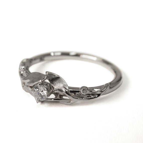 Leaves Engagement Ring - 18K White Gold and Diamond engagement ring ...