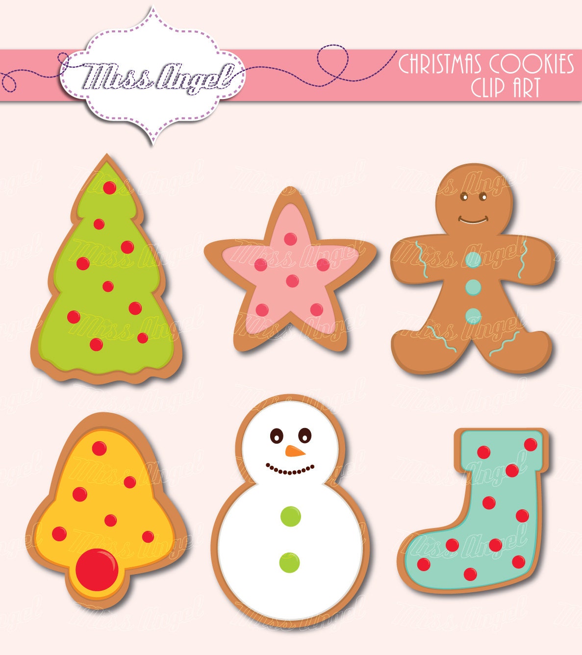Christmas Cookies Clip Art. 6 Digital Xmas Clipart 6