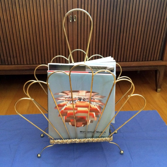 Magazine Holder // Vintage Brass Magazine by ModernaireMCMStudios